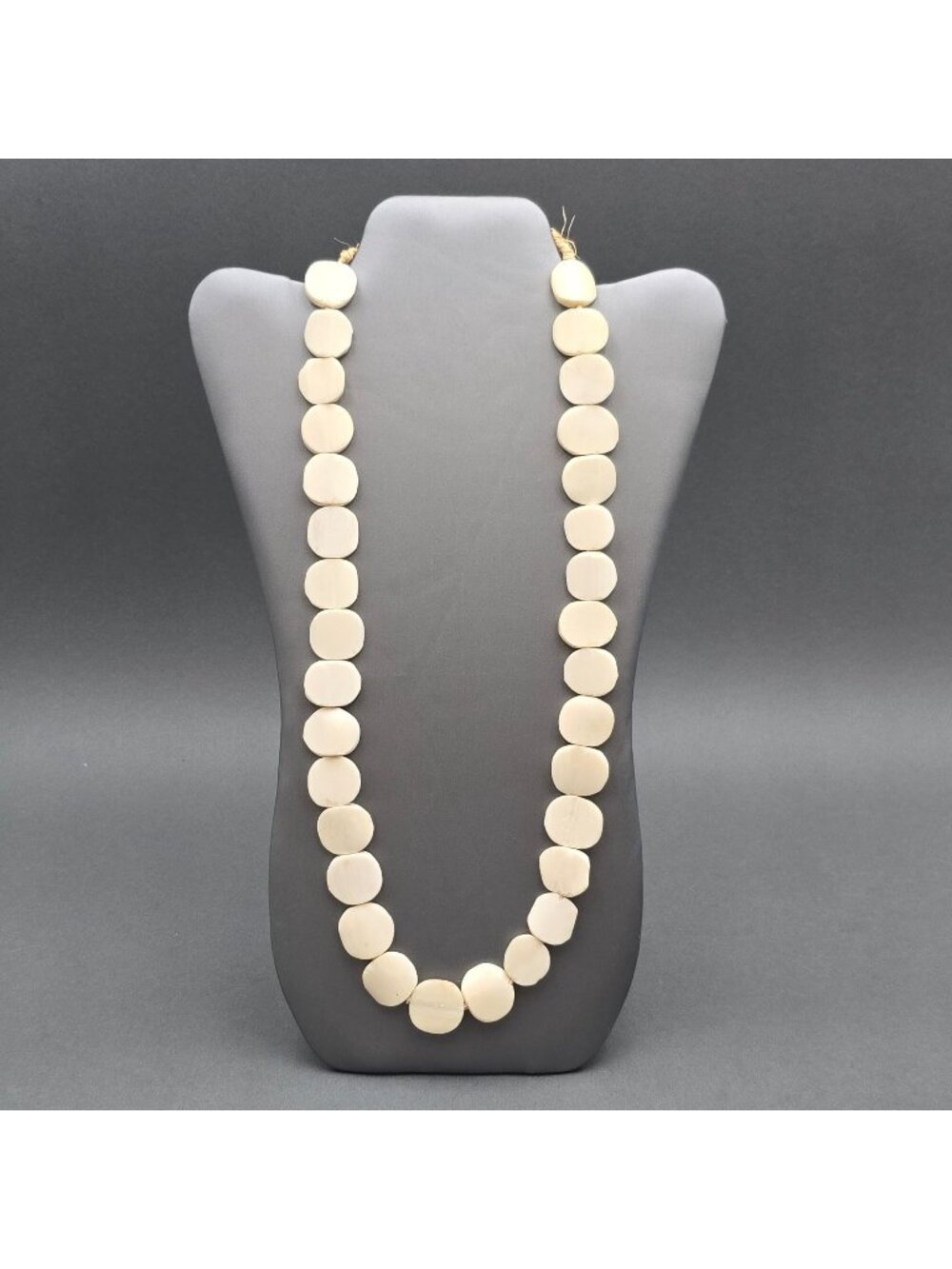 Vintage Tagua Nut Strand Necklace Cream Boho Eco Jewelry Hand Carved 28"